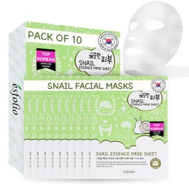 esfolio Snail Essence Mask Box – Hydrating & Repairing Sheet Masks, Korean Skincare for Moisturizing, Soothing, and Skin Renewal, Anti-Aging Face Mask for All Skin Types (Pack of 10)