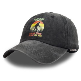 Bigfoot is Real and He Tried to Eat Hat, Funny Sasquatch Gifts for Men Women, Adjustable Vintage Denim Dad Baseball Cap (Bigfoot is Real and He Tried to Eat My Ass-Black, One Size)