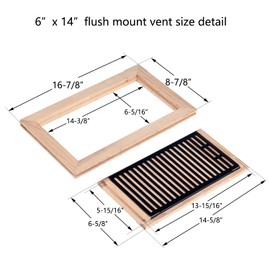 Homewell Red Oak Wood Floor Register, Flush Mount Vent with Damper, 6X14 Inch, Unfinished