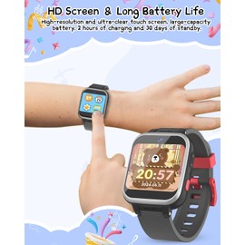 Kids Smart Watch for Boys Girls, Kids Fitness Activity Tracker Watch 1.54'' Screen with Pedometer Flashlight Camera Calculator Alarm Clock 16 Learning Games Music Kids Watch Birthday Gift (Black)