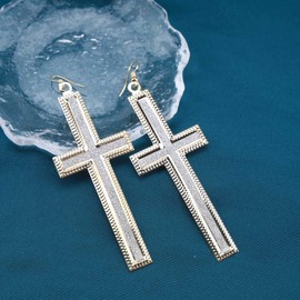 Aneneiceera Boho Large Cross Earrings Gold Large Cross Drop Earrings Cross Dangle Earrings Statement Shinny Nightclub Prom Earrings Jewellery Gifts for Women and Girls, Metal