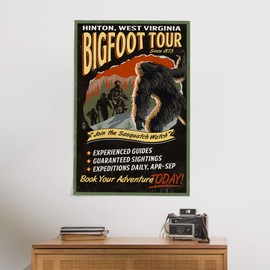 Lantern Press 24x36 Inch Giclee Print, Hinton, West Virginia, Vintage Sign, Bigfoot Tours