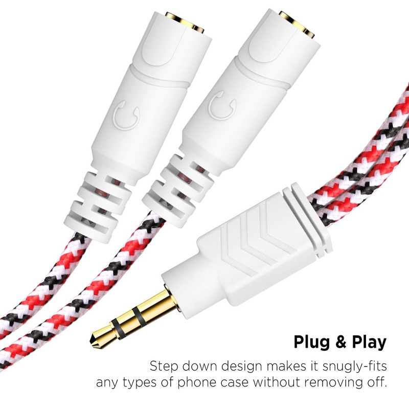 DUKABEL Headphone Splitter, 3.5mm Splitter Cable for Headset [Fine Braided