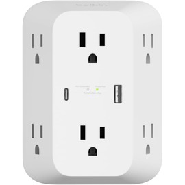 Belkin 6-Outlet Surge Protector Power Strip, USB-C & USB-A Ports w/ USB-C PD Fast Charge, ETL-Listed, Wall-Mountable w/ 6 AC Outlets, Overvoltage Protection, LED Indicator, 1,680 Joules of Protection