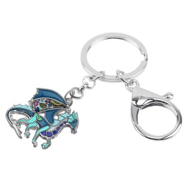 WEVENI - Llavero de dragón delicado de aleación esmaltada, joyería de moda para mujeres y niñas, bolso de coche, Azul / Patchwork, 28mm x 31mm