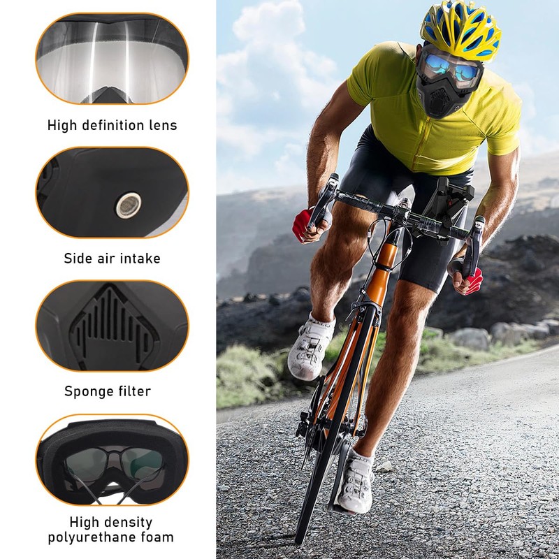povtii Motorcycle Goggles, Windproof Dirt Bike Helmet Riding Goggles with