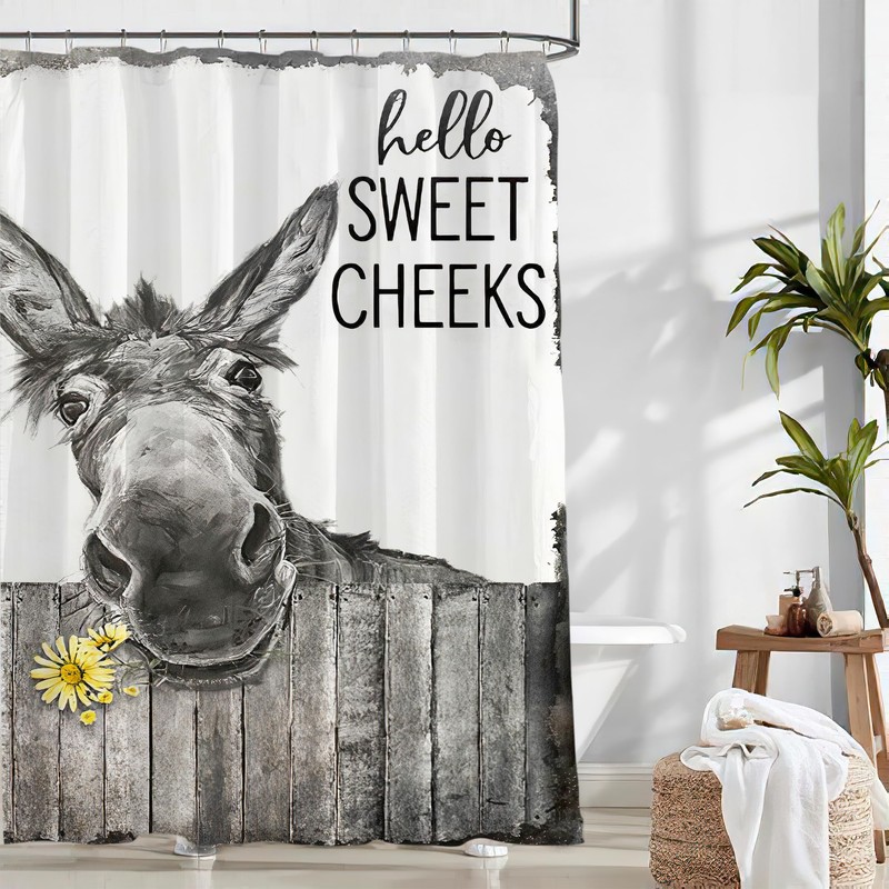 citari Funny Donkey Shower Curtain Rustic Floral Farmhouse Bathroom Shower