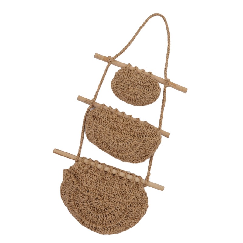 Hanging Fruit Basket 3 Tier Wall Mounted Handcraft Hemp Rope