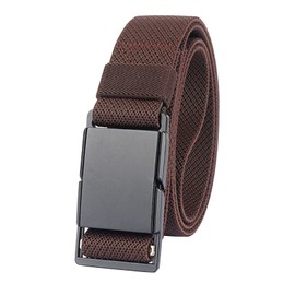QAZSE Mens Stretch Belt Quick Release Magnetic Buckle Elastic Webbing Sport Work Golf Belts for Men 1.34inch Wide Coffee 53" Long