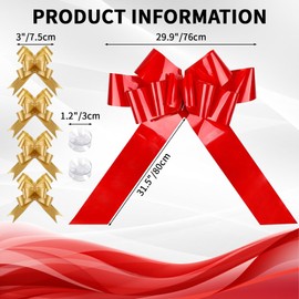 GIBOHOM Large Car Bow, Giant Gift Bow, 76 cm / 30 Inches, Reusable Large Bow for Car, Bike, Christmas, Wedding, Birthdays, with Suction Cup and 4 Small Bows, Red