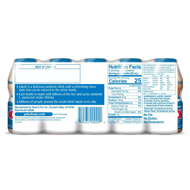 Yakult Probiotic Drink Light Nonfat 2.7 oz x 5 Bottles