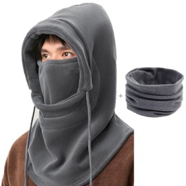Neck Warmer, Face Cover, Hat, Cold Protection, [360° Extreme Warmth, Soft Feeling] Balaclava Hood Warmer Neck Cover, Winter (Gray)