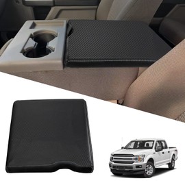 BoxCheer Armrest Cover Fit for Ford F150 2015-2023/ for Ford F250 F350 2017-2023 with 40/20/40 Jump Seat Center Console Protector Leather Pad Interior Accessories (Black Carbon Fiber)