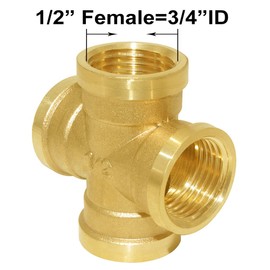 Joywayus Brass 1/2" NPS Female 4-Way Pipe Fitting Adapter Tube Coupler Connector Water Gas Oil
