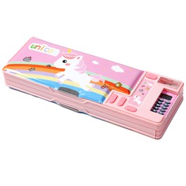 Pop Up Multifunction Pencil Case with Calculator, Pencil Sharpener and Curriculum, Multiple Cute Patterns, Suitable for Elementary School Girls, Boys, Great Gifts for Kids PC50 (Pink)