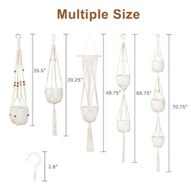 Augshy Macrame Hanging Planter, Set of 5 Plant Hanger Baskets, Handmade Flower Pot Holder for Home Indoor Outdoor Decor with 5 Pcs Ceiling Hooks(White)