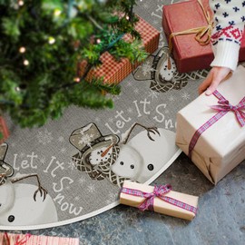 Artoid Mode Grey Snowman Snowflakes Christmas Tree Skirt, 36Inch/91cm Seasonal Winter Xmas Party Holiday Vintage New Year Tree Mat Cover Decoration