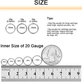 PunkTracker 1Pcs Titanium Steel 20G 18G 16G 6/7/8/9/10mm Cartilage Tragus Helix Earring Hoop Lip Rings Nose Rings Nose Piercings Helix Conch Septum Jewellery