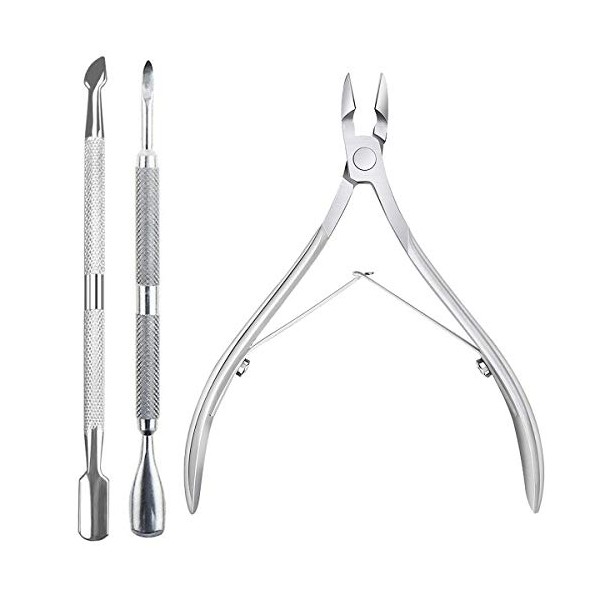3 PCS Cuticle Nippers Pusher, Professional Stainless Steel Cuticle Clipper Durable Cutter Trimmer Pedicure Manicure Tools Nail Tools Set