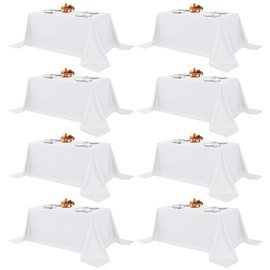 Fitable 8 Pack Rectangle Tablecloths: Stain Resistant Wrinkle Free Circle Table Clothes, Washable Reusable Polyester Table Covers for Wedding Party Birthday Banquet Reception(White, 90x132 Inch)