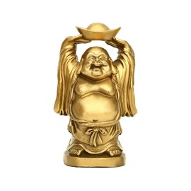 Pop Top Brass Statue Feng Shui Ornament Laughing Buddha Holding Ingot Money Bag for Home Office Decorative Figurine Attract Wealth PTZY067