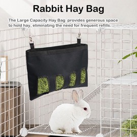 Rabbit Hay Feeder Bag, Large Capacity Rabbit Hay Bag Small Animal Hanging Hay Bag 600D Oxford Cloth Bunny Hay Feeder Bag for Rabbits Guinea Pigs Chinchillas (Black-4 Holes-1Pcs)