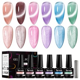 MTSSII Magnetic Gel Nail, 12 Colors Spring Summer Cateye Gel Nail Polish Semi Permanent UV Gel Nail Art, Soak Off LED UV, For Home Salon Nail Art DIY