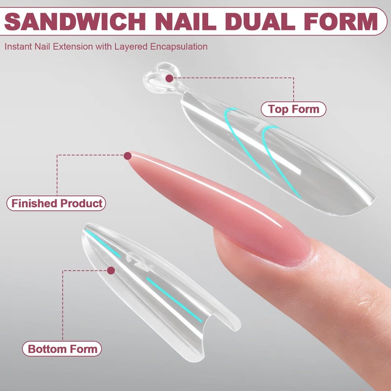 Plman 240 PCS Sandwich Nail Dual Forms, Nail Extension Kit