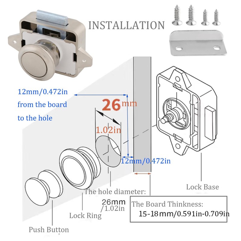MTSmart RV Cabinet Locks, ABS Push Button Cabinet Latch for