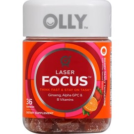 OLLY OLLY Laser Focus Gummy, Ginseng, Alpha GPC, B Vitamins, Berry Tangerine Flavor - 36 Count