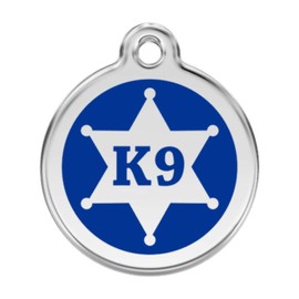 K9 Palace Red Dingo Stainless Steel with Enamel Pet I.D. Tag - Sheriff (Dark Blue, Small)