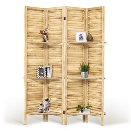 HIGREENA Room Divider 5.6FT Wood Room Divider Panel 4 Panel Folding Room Divider with Shelves Room Divider Screen Partition Room Dividers, Natural Wood