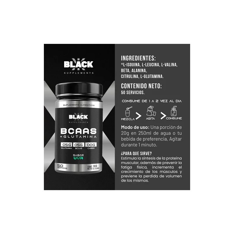 Black Supplements Aminoácidos Bcaas + Glutamina 1kg