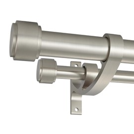 Lwiiom Double Curtain Rods with Aluminum Bouquet Brackets and End Cap Finials, Brushed Nickel Curtain Rods for Windows 72 to 144'',1-Inches Front and 5/8 Inches Back Double Drapery Rods