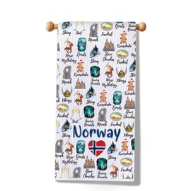 JXGZSO Norwegian Landmarks Souvenir Kitchen Towel Norway Viking Gift Norwegian Landmarks Lover Gift (CA Norway Towel)