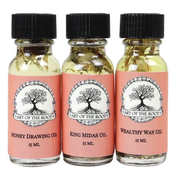Money Oil Set by Art of the Root | with Wealthy Way, Money Drawing & King Midas Oils | Handmade with Herbs & Essential Oils | Wiccan Hoodoo Conjure Magick