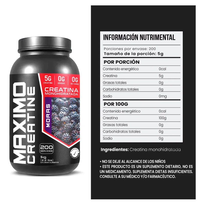 Duo Creatinas Máximo 1kg + Creatina 1kg Con 200 Servicios.