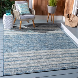 SAFAVIEH Courtyard Collection 8' x 10' Navy/Grey CY8061 Indoor/ Outdoor Waterproof Easy Cleaning Patio Backyard Mudroom Area Rug
