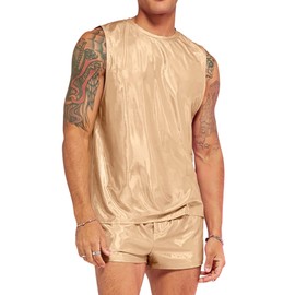 Verdusa - Conjunto de 2 piezas metálico sin mangas y pantalón corto para hombre, Oro, Medium