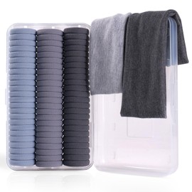 FHALLYNN 72PCS Hair Ties & Stretchy Headbands for Women, No Damage Nylon Hair Bands Set with Plastic Clear Pencil Case(1.6in Grey)