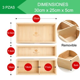 REHGAR Organizador De Cubiertos Para Cajon De Bambú - Set De 3 Cajas Multifuncionales Ajustables, Ideal Para Capsulas De Café - Porta Cubiertos De Cocina, Organizador De Lujo