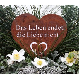 Grave Stake Heart Mourning Decoration Grave Decoration Metal Rust Grave Heart for Arrangements – Grave to Stick – Weather Frost Resistant – Life ends, Love Not – (Heart Plug)