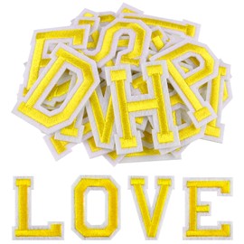 Morcheiong 78 Pcs Iron on Letters A-Z Iron on Patches 2 Inch Embroidered Alphabet Patches for Clothes Pants Hat Bags Yellow