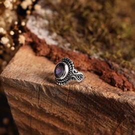 Anillo de plata de ley 925 ovalado de corte brillante, piedra de amatista morada de imitación de lujo para mujer, 27 (9 USA), Metal Metal Piedra, Amatista de imitación