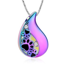 AIWENXI Pet Paw Print Teardrop Urn Necklace for Ashes for Dog/Cat Ash Keepsake Pendant for Cremation Memorial Jewellery for Women/Men