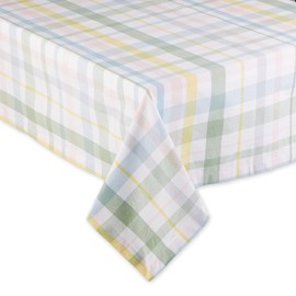 DII Sweet Spring Plaid Tabletop Collection Reusable Machine Washable Cotton, Pastel Easter Dining Table Décor, Square Tablecloth, 52x52