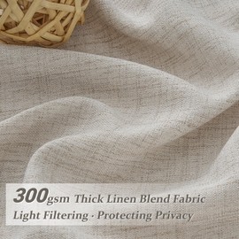 Greyish Brown Natural Linen Curtains 84 Inch Length 2 Panels for Living Room, Pinch Pleated Light Filtering Semi Sheer Boho Window Drapes for Bedroom Hooks Back Tab Curtain 84 Inches Long Light Tan