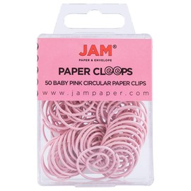 JAM PAPER Circular Paper Clips - Round Paperclips - Baby Pink Pastel - 50/Pack