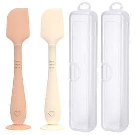 2 Pack Diaper Cream Spatula with Hygienic Travel Case, Butt Spatula Baby with Suction Base, Baby Butt Paste Spatula, Soft Silicone Diaper Rash Cream A