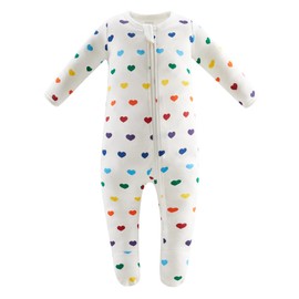 Owlivia Organic Cotton Baby Boy Girl Zip Front Sleep 'N Play, Footed Sleeper, Long Sleeve(12-18 Months, Rainbow Hearts)